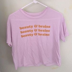 Crop T Shirt Aerie Pink and Orange “beauty & brains” 💕